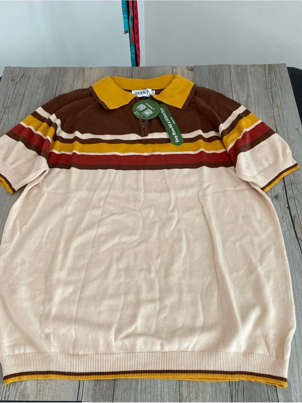 NWT Oxknit Store Mens Retro 60s Knit Warm Stripe Zip Polo 2XL